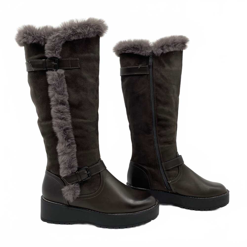 Wanted Gray Faux Fur Trim Platform Knee-High Boots | Women’s Size 8.5